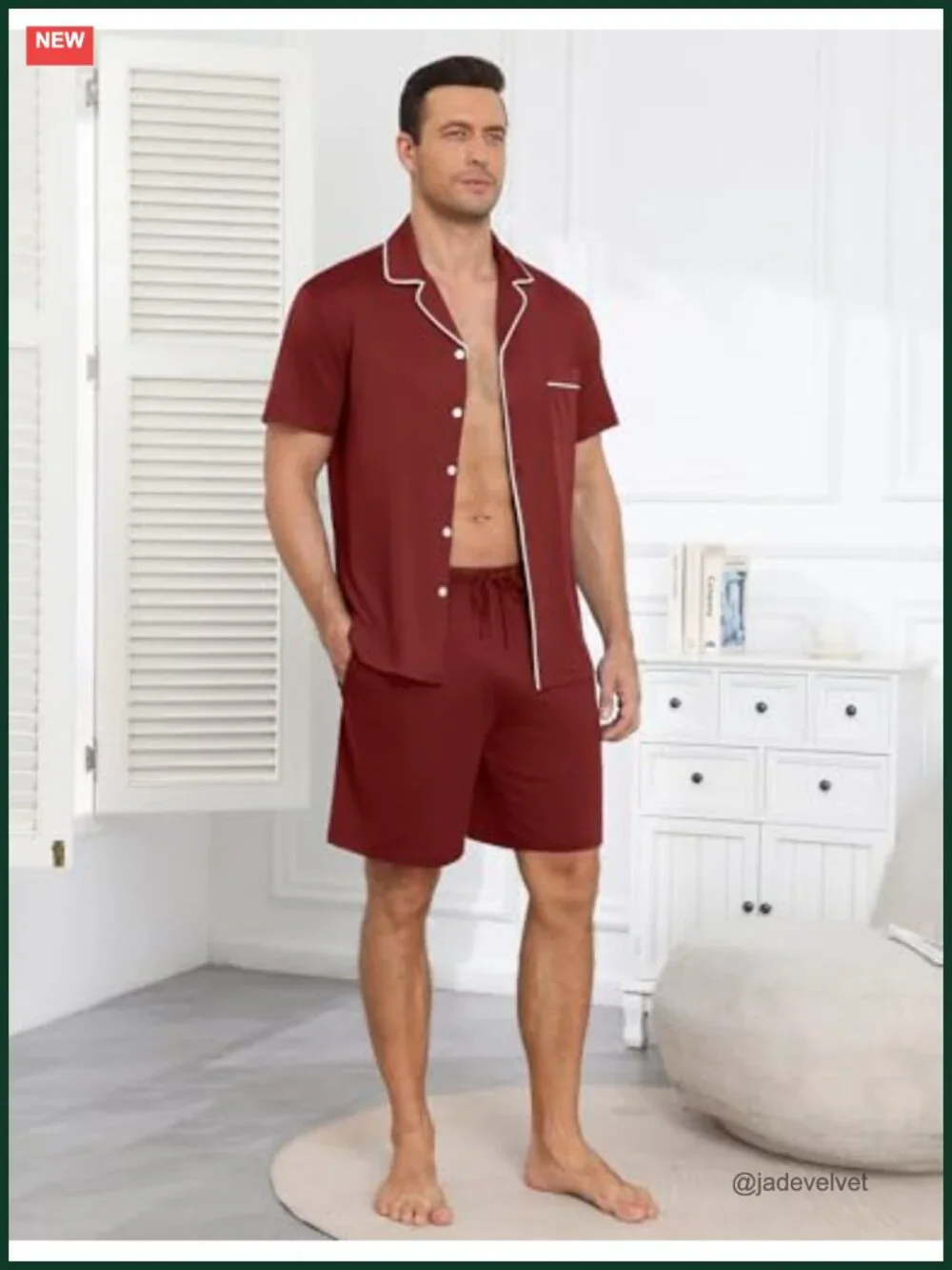 Men's Short Sleeve Button Up Pajama Set with Pockets 2 Piece Sleepwear